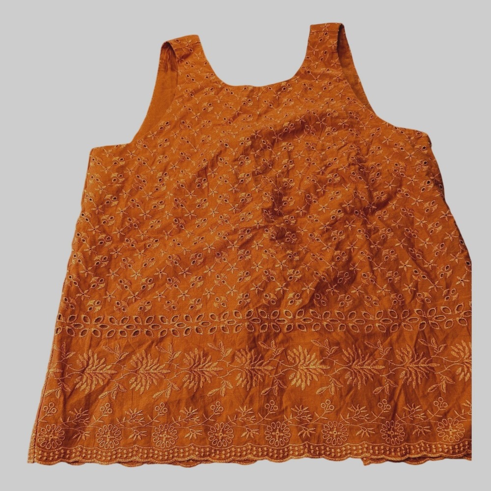 LOFT Petites Womens XXS Rust Burnt Orange Eyelet Embroidered Tank Top Boho NWT